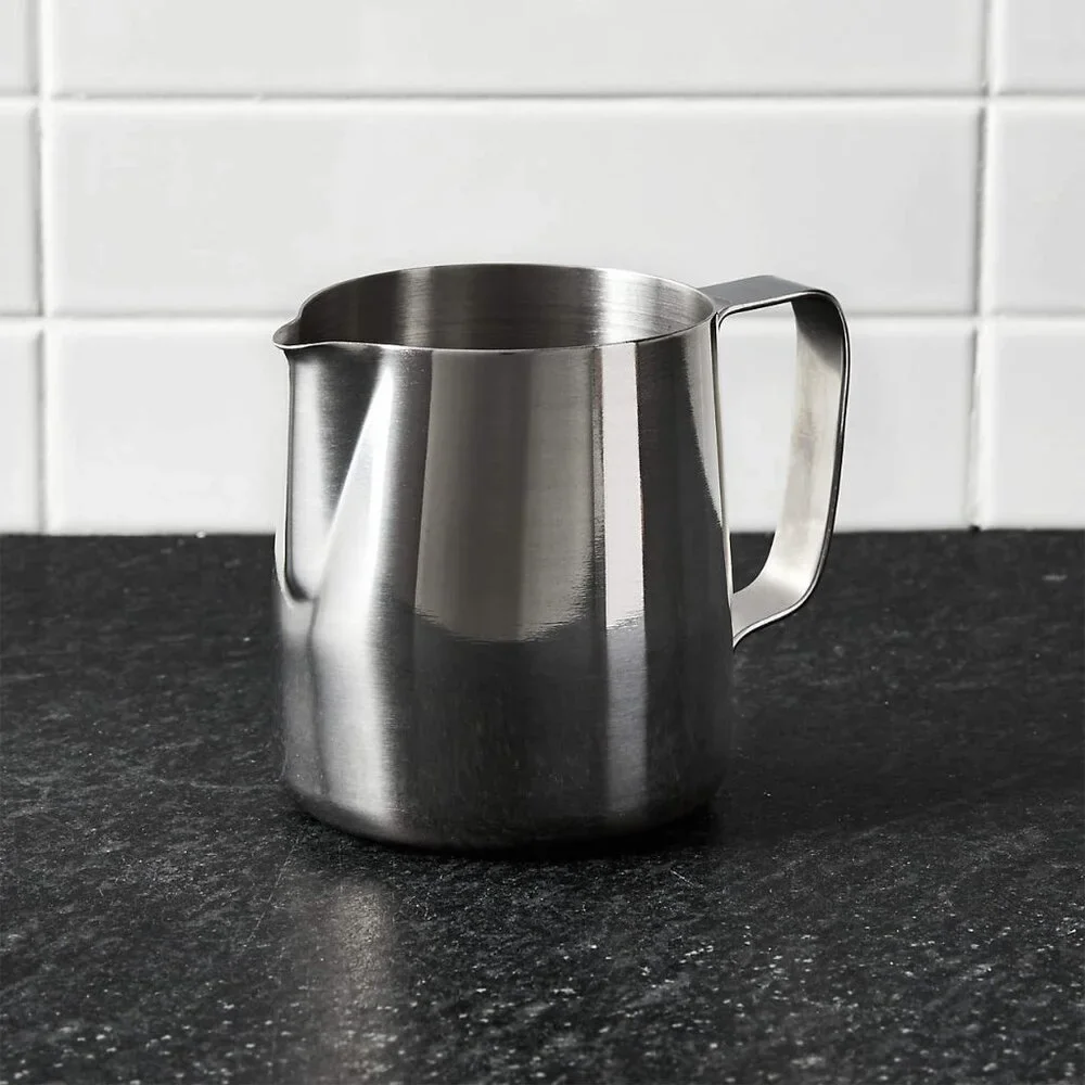 New Crate & Barrel Stainless Steel Milk Frothing Pitcher Silver Coffee Bar